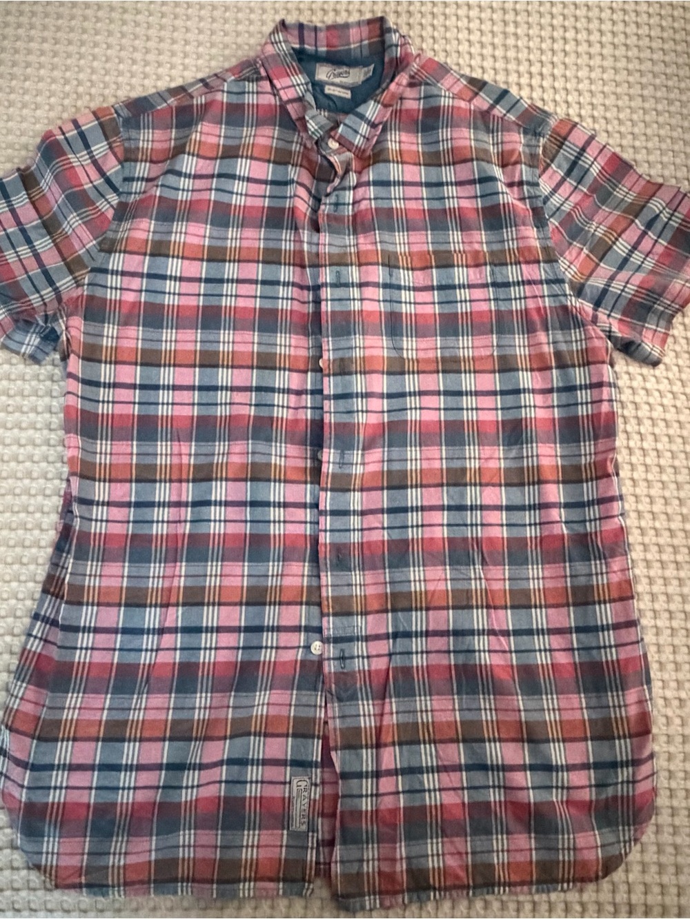Grayers Short-Sleeve Plaid Button-Down Shirt short sleeve in Pink, Blue & Brown